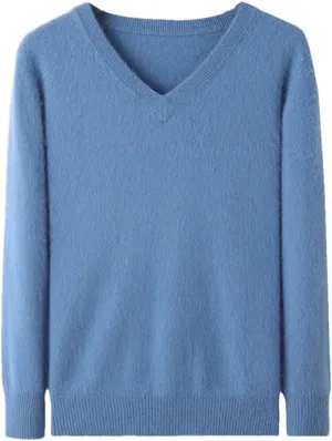 Rfmfkkg Men's Cashmere Sweater V-Neck Pullover Knitted Business Long Sleeve Pullover Jumpers
