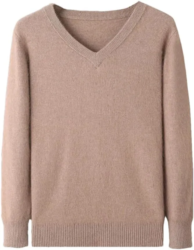 Rfmfkkg Men's Cashmere Sweater V-Neck Pullover Knitted Business Long Sleeve Pullover Jumpers