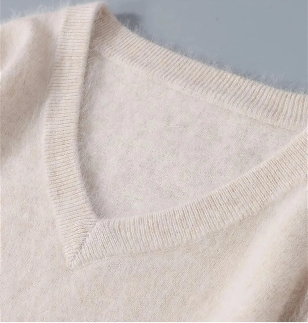 Rfmfkkg Men's Cashmere Sweater V-Neck Pullover Knitted Business Long Sleeve Pullover Jumpers