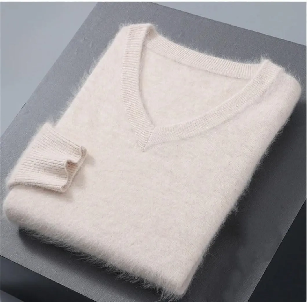 Rfmfkkg Men's Cashmere Sweater V-Neck Pullover Knitted Business Long Sleeve Pullover Jumpers