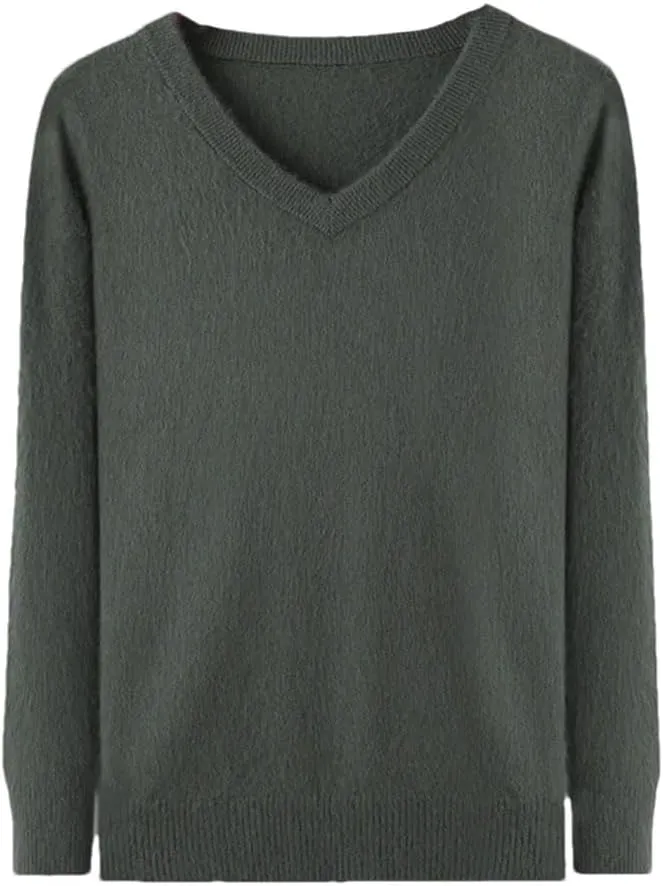 Rfmfkkg Men's Cashmere Sweater V-Neck Pullover Knitted Business Long Sleeve Pullover Jumpers