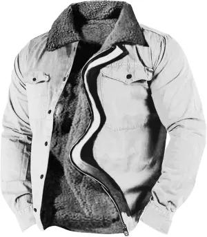 RTRDE Mens Outdoor Jacket Casual Sherpa Lined Fleece Jacket Zip Up Winter Warm Fashion Coats Fall Jacket, S-5XL