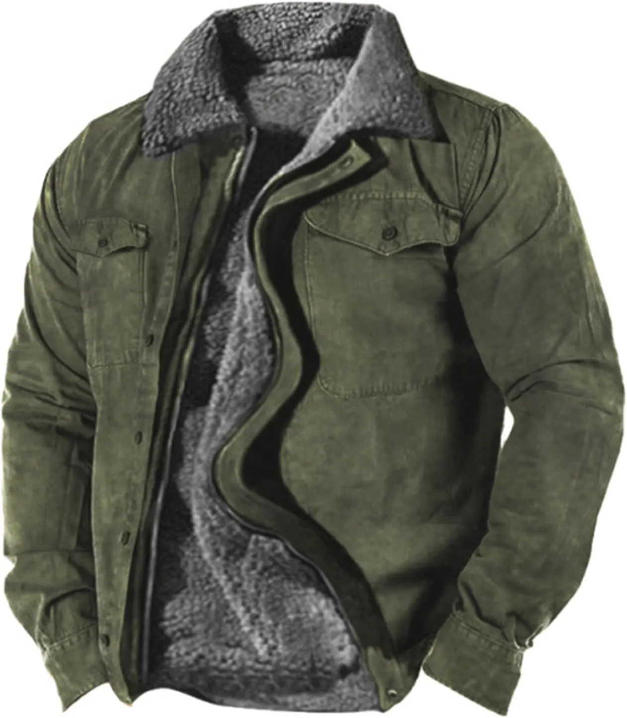RTRDE Mens Outdoor Jacket Casual Sherpa Lined Fleece Jacket Zip Up Winter Warm Fashion Coats Fall Jacket, S-5XL