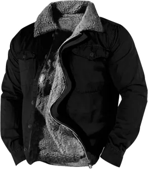RTRDE Mens Outdoor Jacket Casual Sherpa Lined Fleece Jacket Zip Up Winter Warm Fashion Coats Fall Jacket, S-5XL