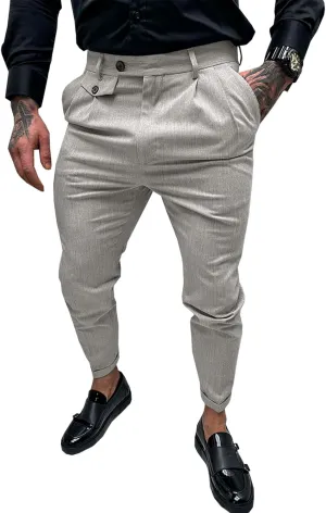 Runcati Mens Slim Fit Dress Pants Pleated Front Skinny Stretch Business Suit Trousers Classic Tapered Work Slacks