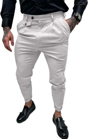 Runcati Mens Slim Fit Dress Pants Pleated Front Skinny Stretch Business Suit Trousers Classic Tapered Work Slacks