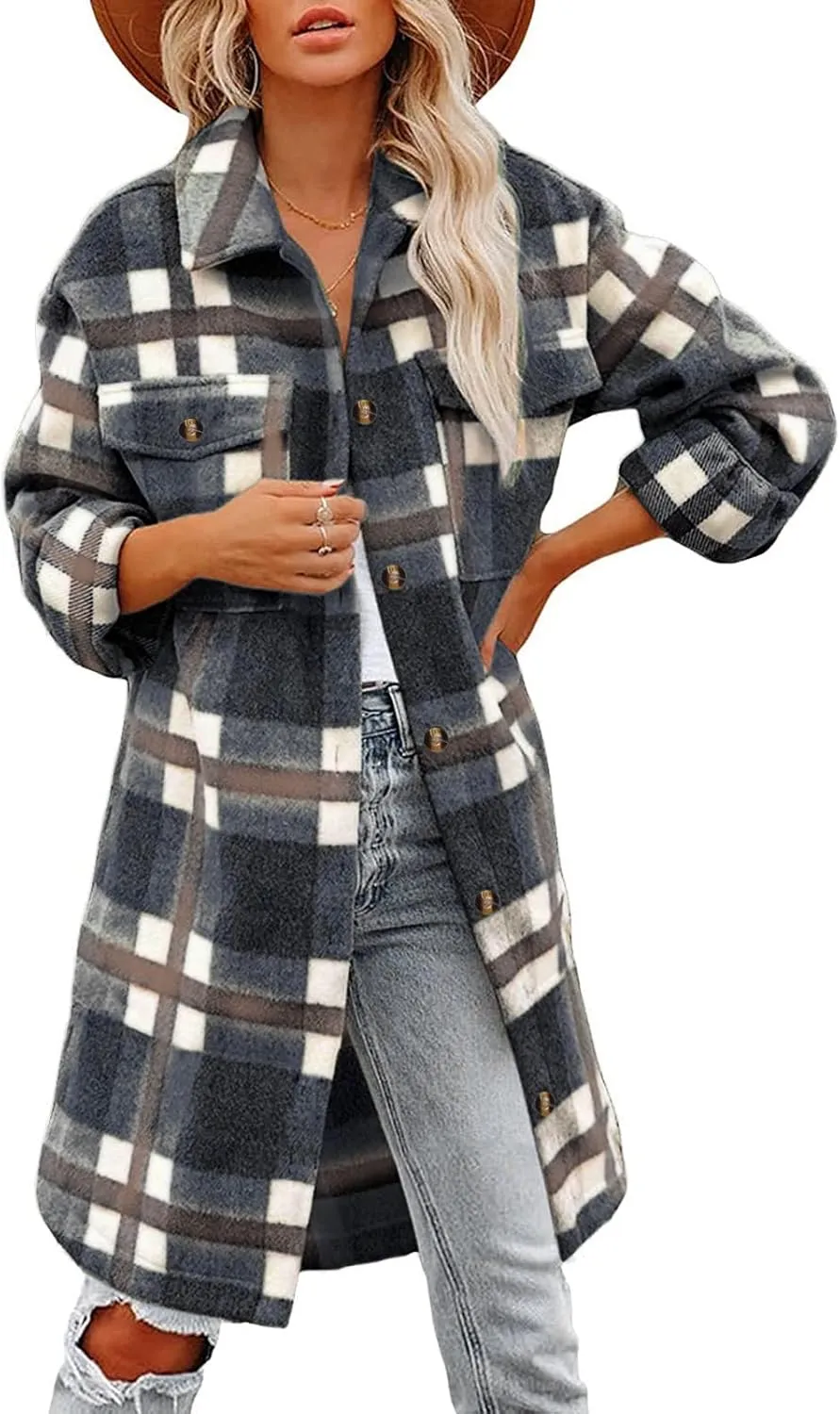 SHAOBGE Womens Plaid Shacket Fall Jacket Fleece Lined Button Down Peacoats Plaid Lapel Casual Coats Y2K Shirt Jackets 2023
