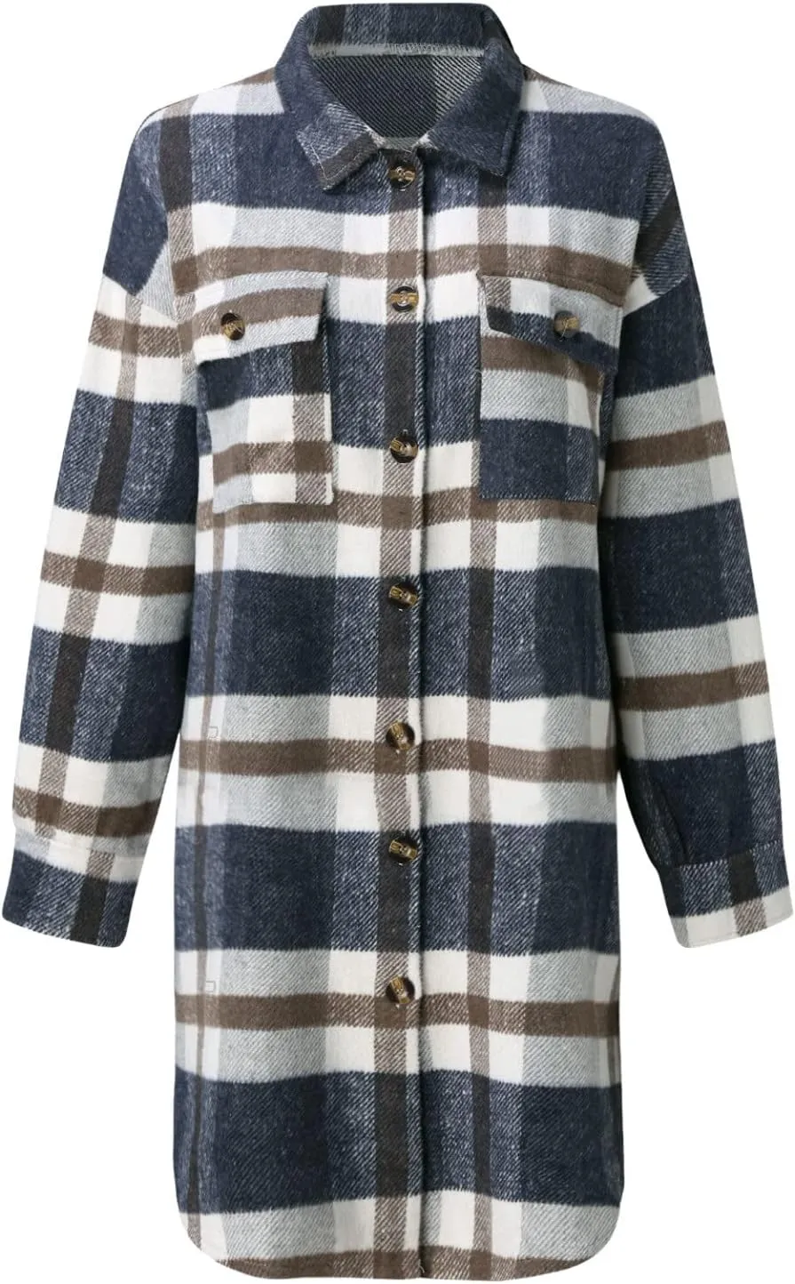 SHAOBGE Womens Plaid Shacket Fall Jacket Fleece Lined Button Down Peacoats Plaid Lapel Casual Coats Y2K Shirt Jackets 2023