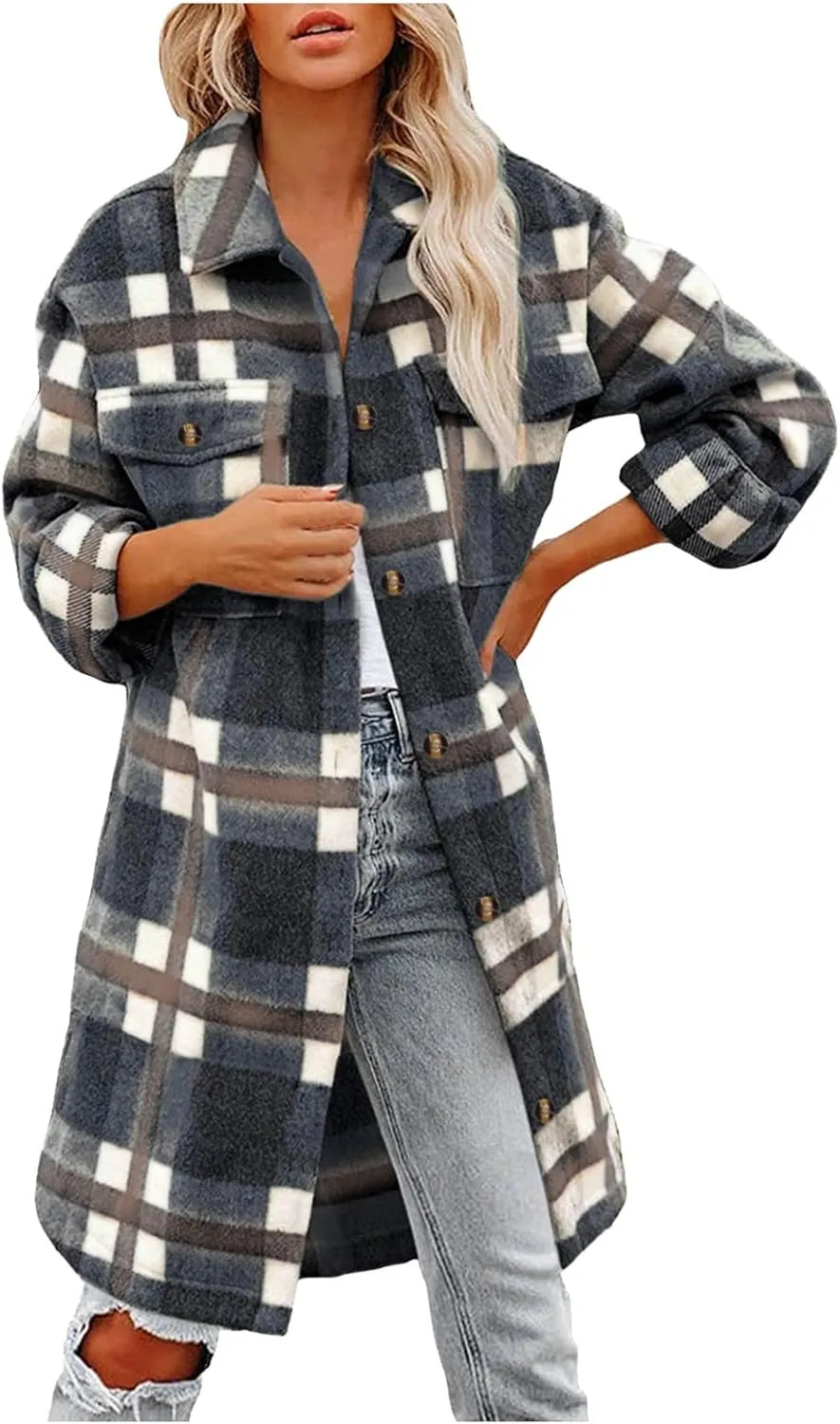 SHAOBGE Womens Plaid Shacket Fall Jacket Fleece Lined Button Down Peacoats Plaid Lapel Casual Coats Y2K Shirt Jackets 2023