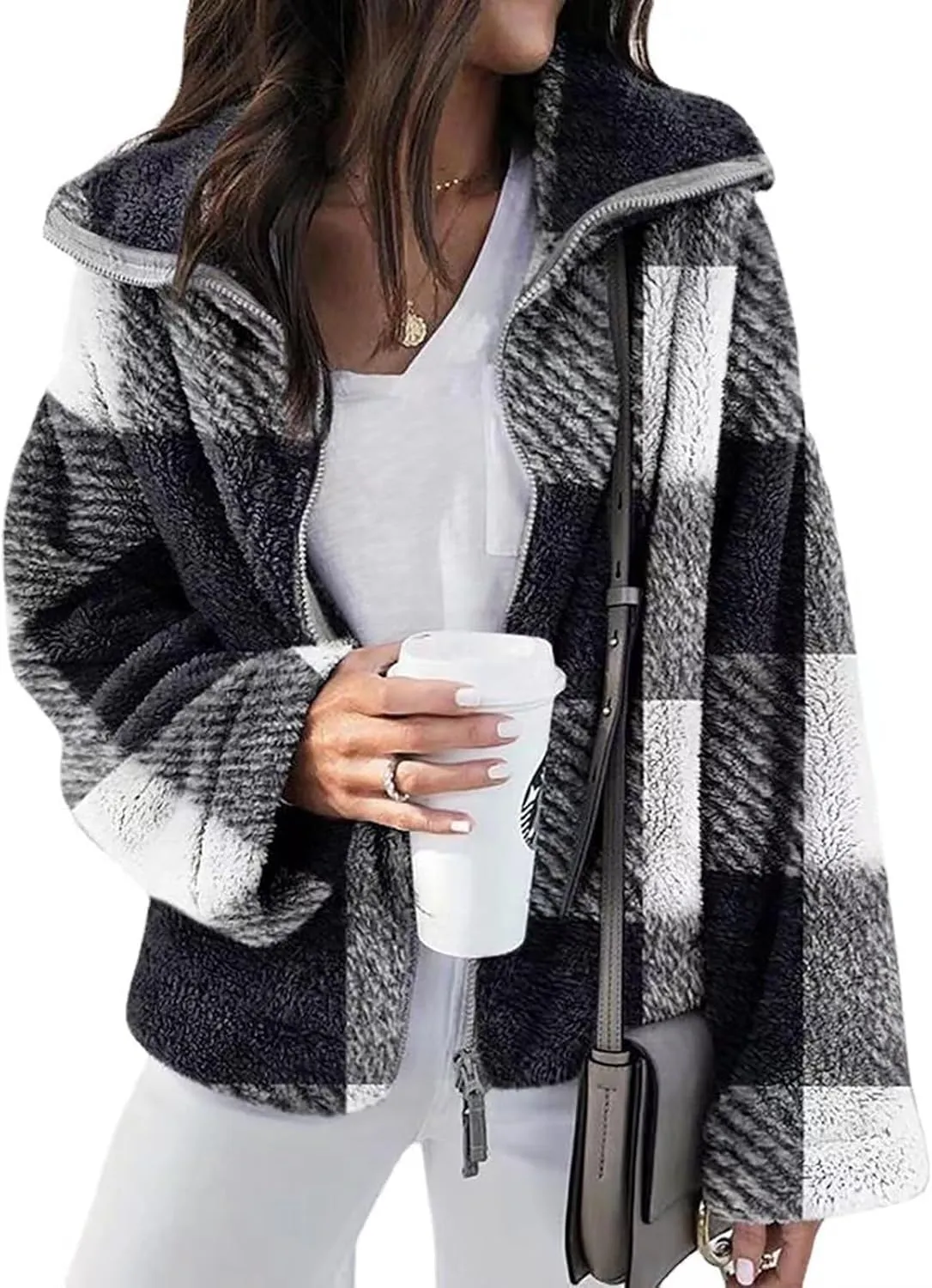 SHAOBGE Womens Plaid Shacket Fall Jacket Fleece Lined Button Down Peacoats Plaid Lapel Casual Coats Y2K Shirt Jackets 2023