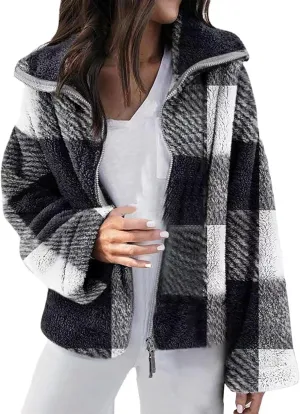 SHAOBGE Womens Plaid Shacket Fall Jacket Fleece Lined Button Down Peacoats Plaid Lapel Casual Coats Y2K Shirt Jackets 2023
