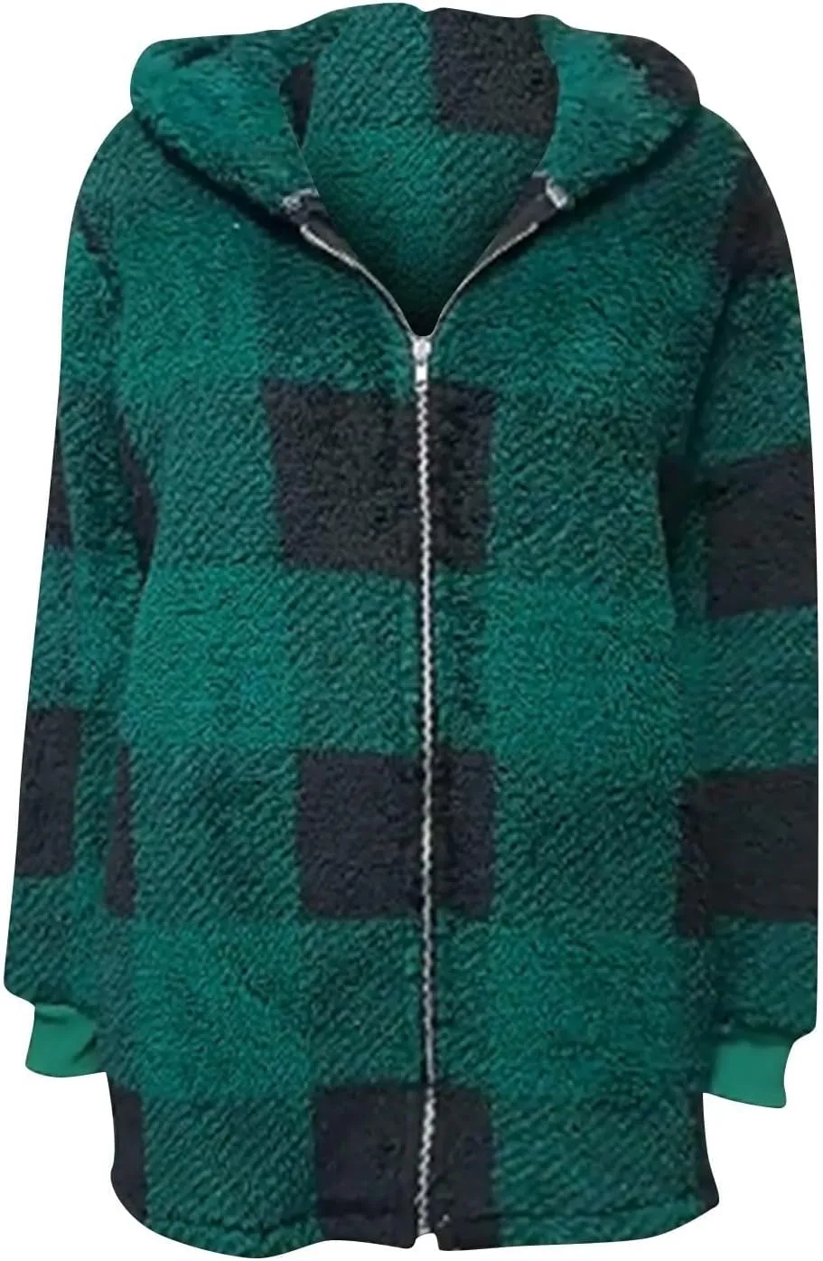 Sherpa Fleece Jacket Women Full Zip Up Plus Size Plaid Shacket Oversized Hooded Sweatshirt Trendy Winter Coat Outwear