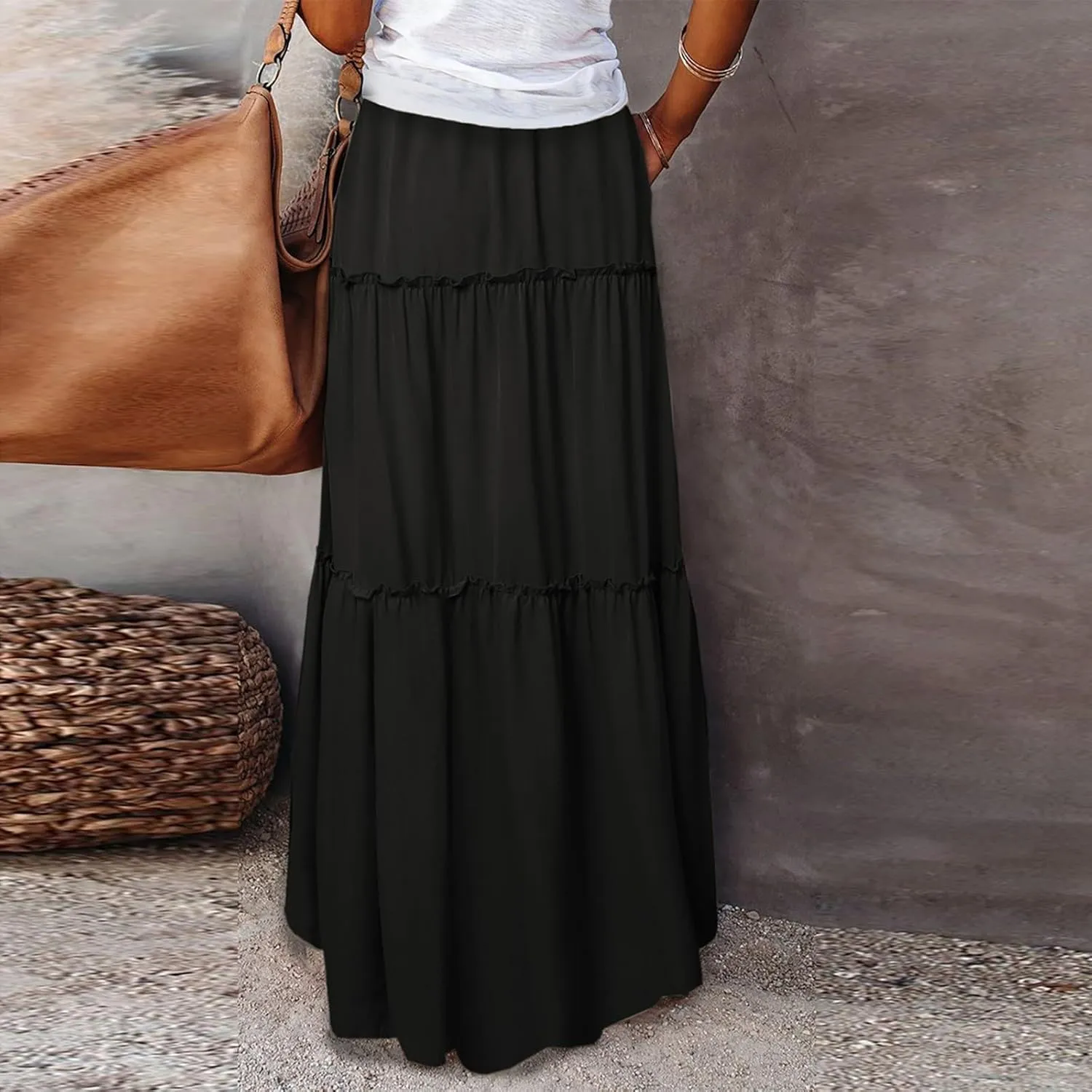 Solid Color Skirts for Women, Maxi Beach Casual Vacation Elegantes Womens Skirts