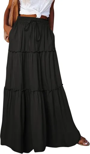 Solid Color Skirts for Women, Maxi Beach Casual Vacation Elegantes Womens Skirts