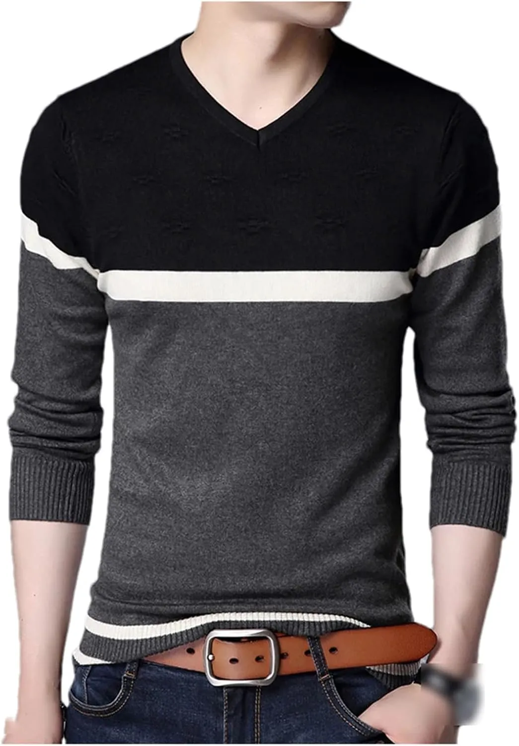 Spring Autumn Men V Neck Casual Slim Fit Knitted Sweaters Long Sleeve Thin Knitted Pullovers Tops