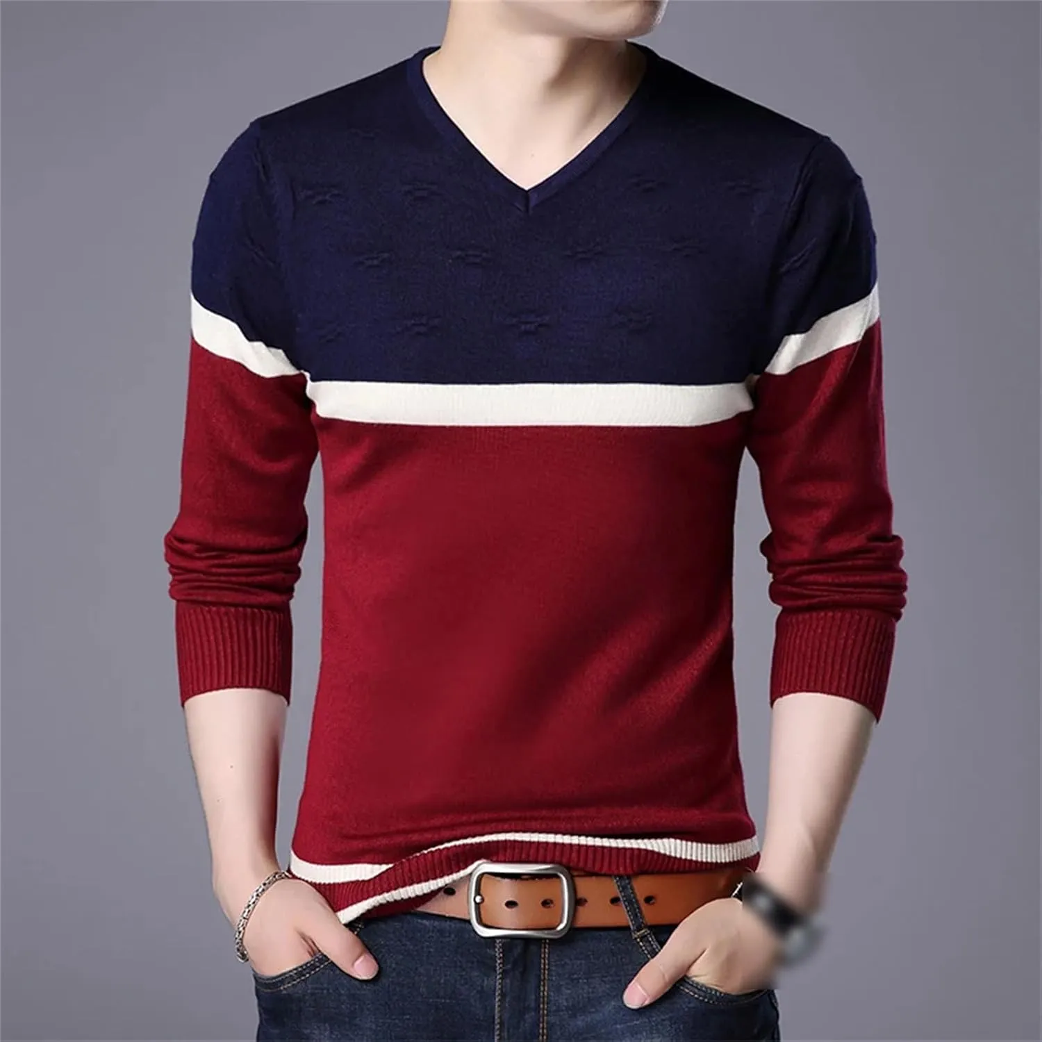 Spring Autumn Men V Neck Casual Slim Fit Knitted Sweaters Long Sleeve Thin Knitted Pullovers Tops
