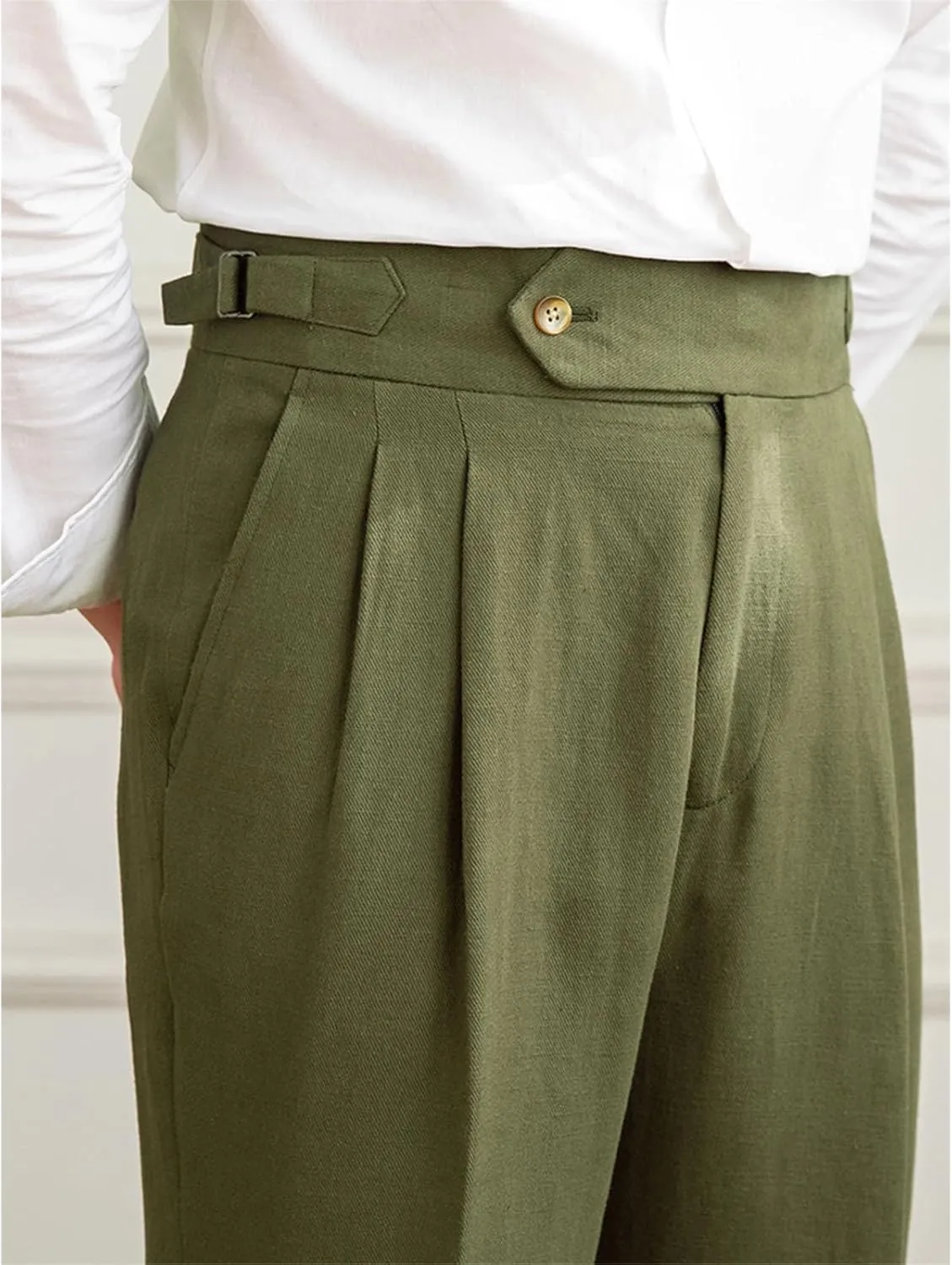 Spring Casual Straight Pants Men's Cotton and Linen Comfortable Breathable High Waist Pants