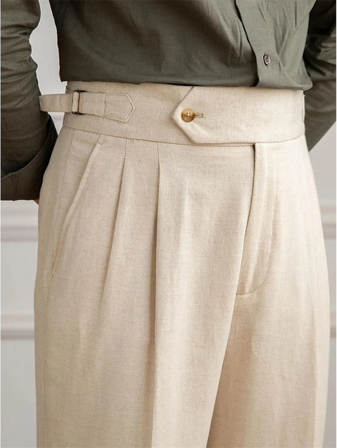 Spring Casual Straight Pants Men's Cotton and Linen Comfortable Breathable High Waist Pants