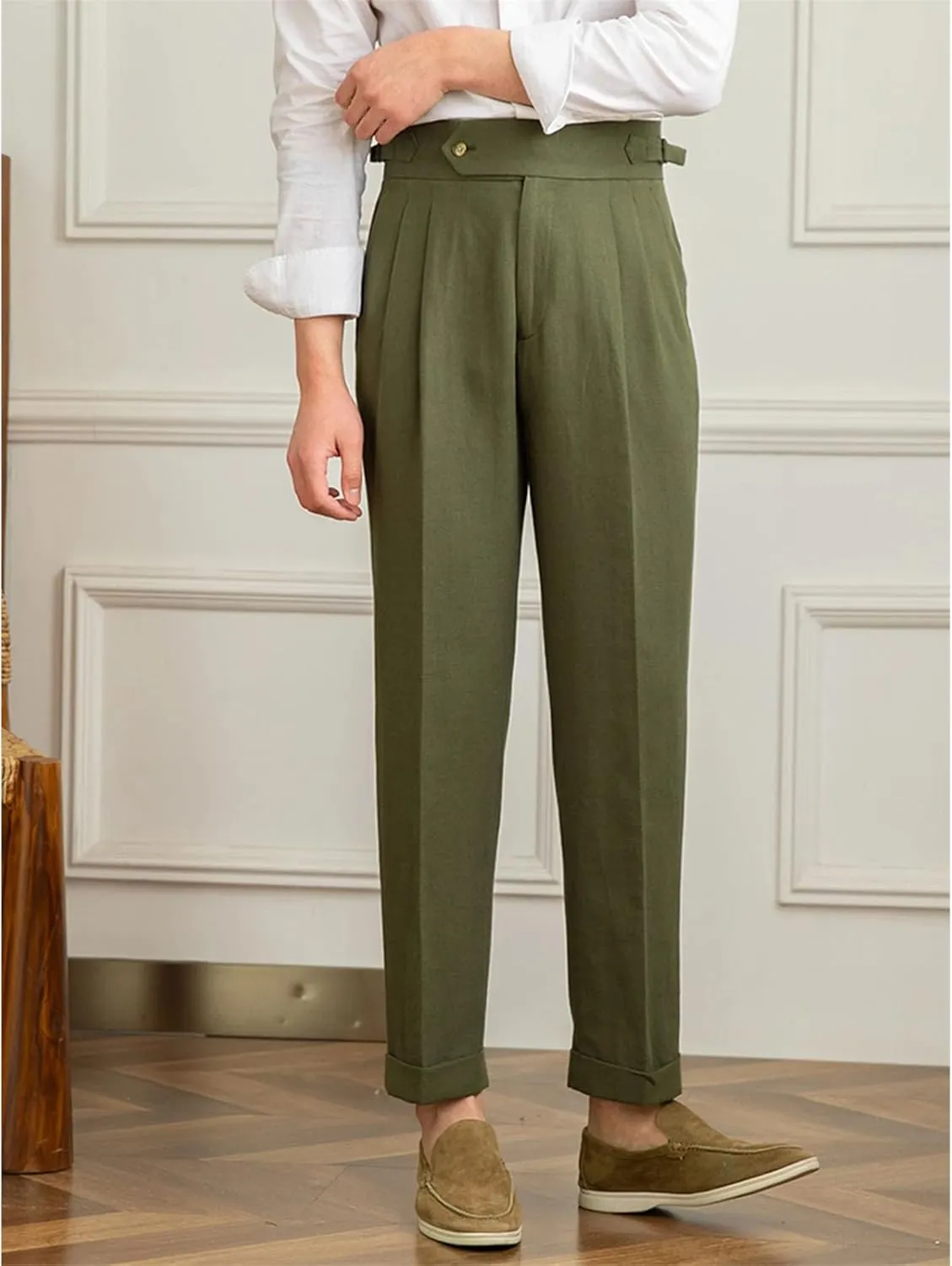 Spring Casual Straight Pants Men's Cotton and Linen Comfortable Breathable High Waist Pants
