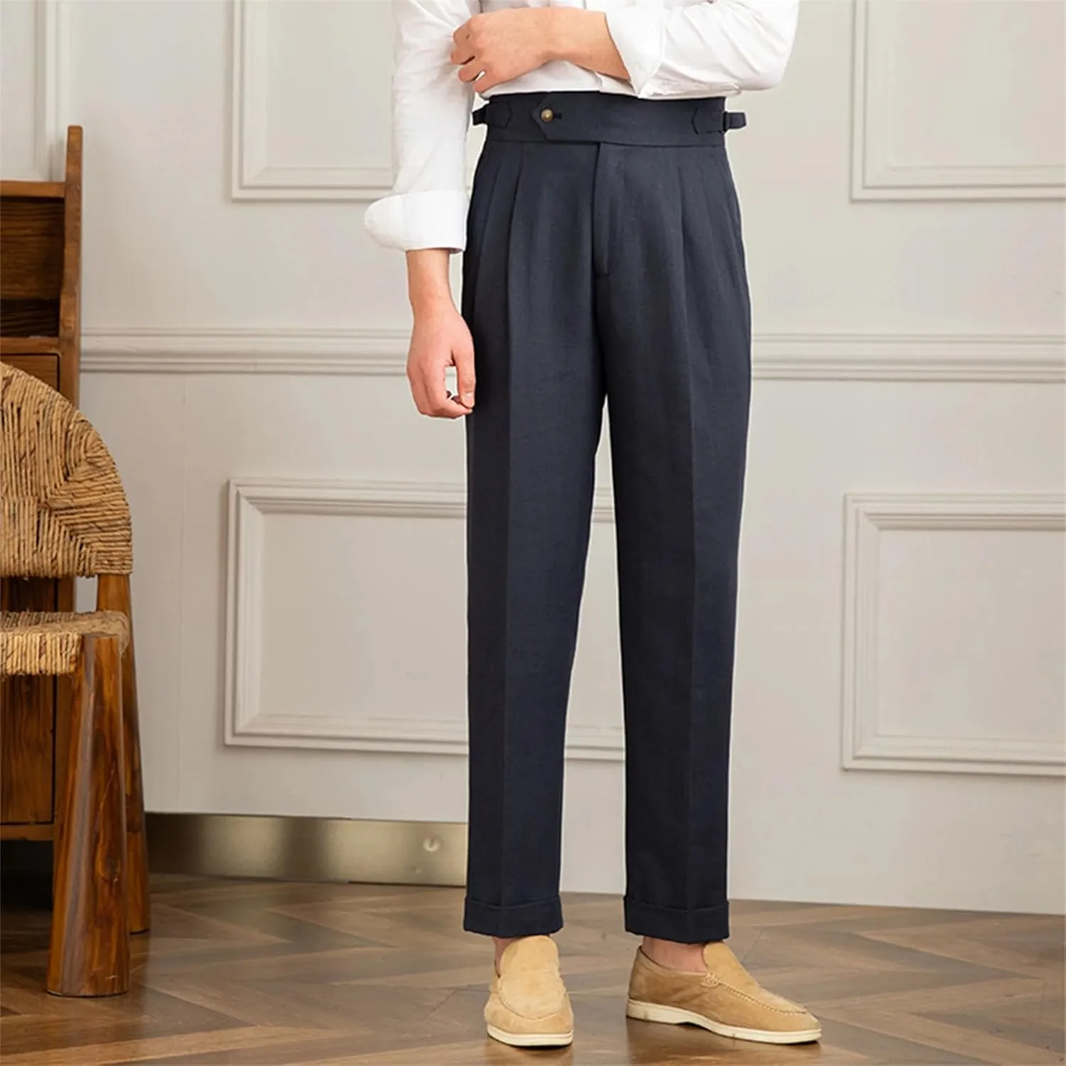 Spring Casual Straight Pants Men's Cotton and Linen Comfortable Breathable High Waist Pants