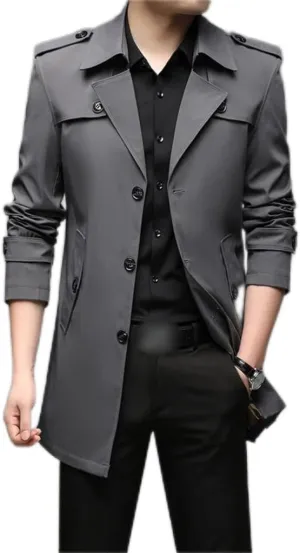 Spring Men Trench Long Trench Coats Casual Outerwear Jackets Windbreaker Clothing(D,5XL Code)