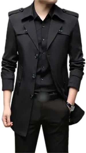 Spring Men Trench Long Trench Coats Casual Outerwear Jackets Windbreaker Clothing(Gray,XL Code)