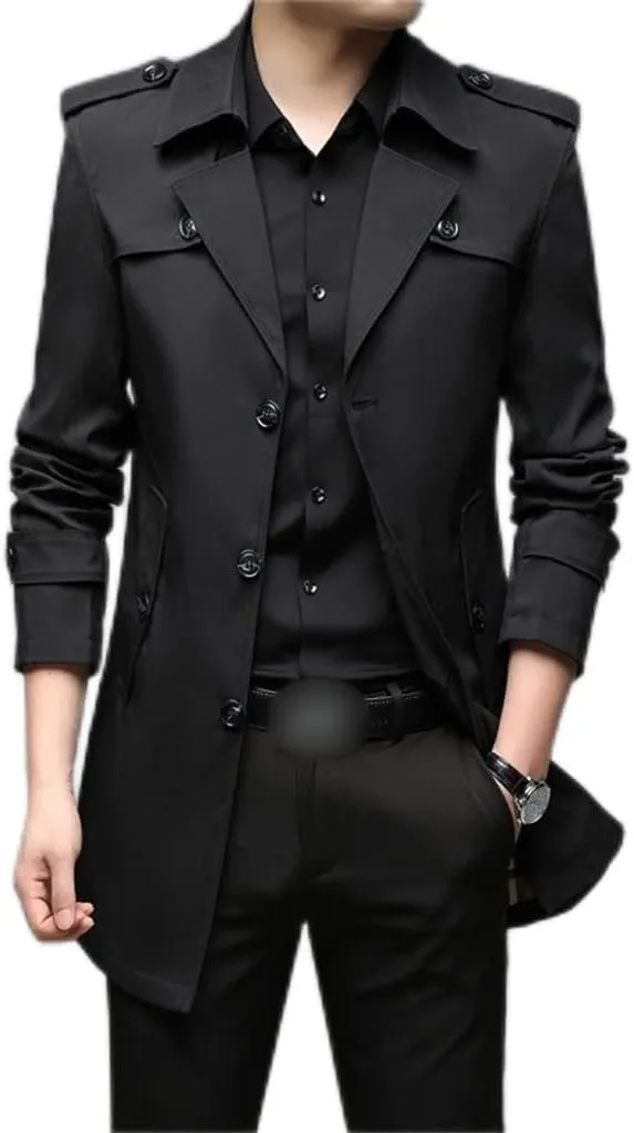 Spring Men Trench Long Trench Coats Casual Outerwear Jackets Windbreaker Clothing(Gray,XL Code)