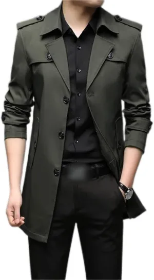 Spring Men Trench Long Trench Coats Casual Outerwear Jackets Windbreaker Clothing(Gray,XXL Code)