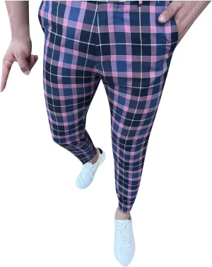 Suit Pants for Men's,Fashion Plaid Tweed Stretch Dress Pants Work Slacks Skinny Slim Fit Dress Trousers