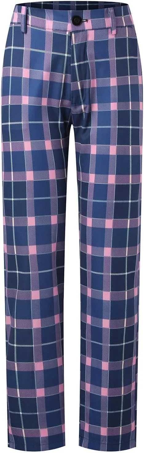 Suit Pants for Men's,Fashion Plaid Tweed Stretch Dress Pants Work Slacks Skinny Slim Fit Dress Trousers