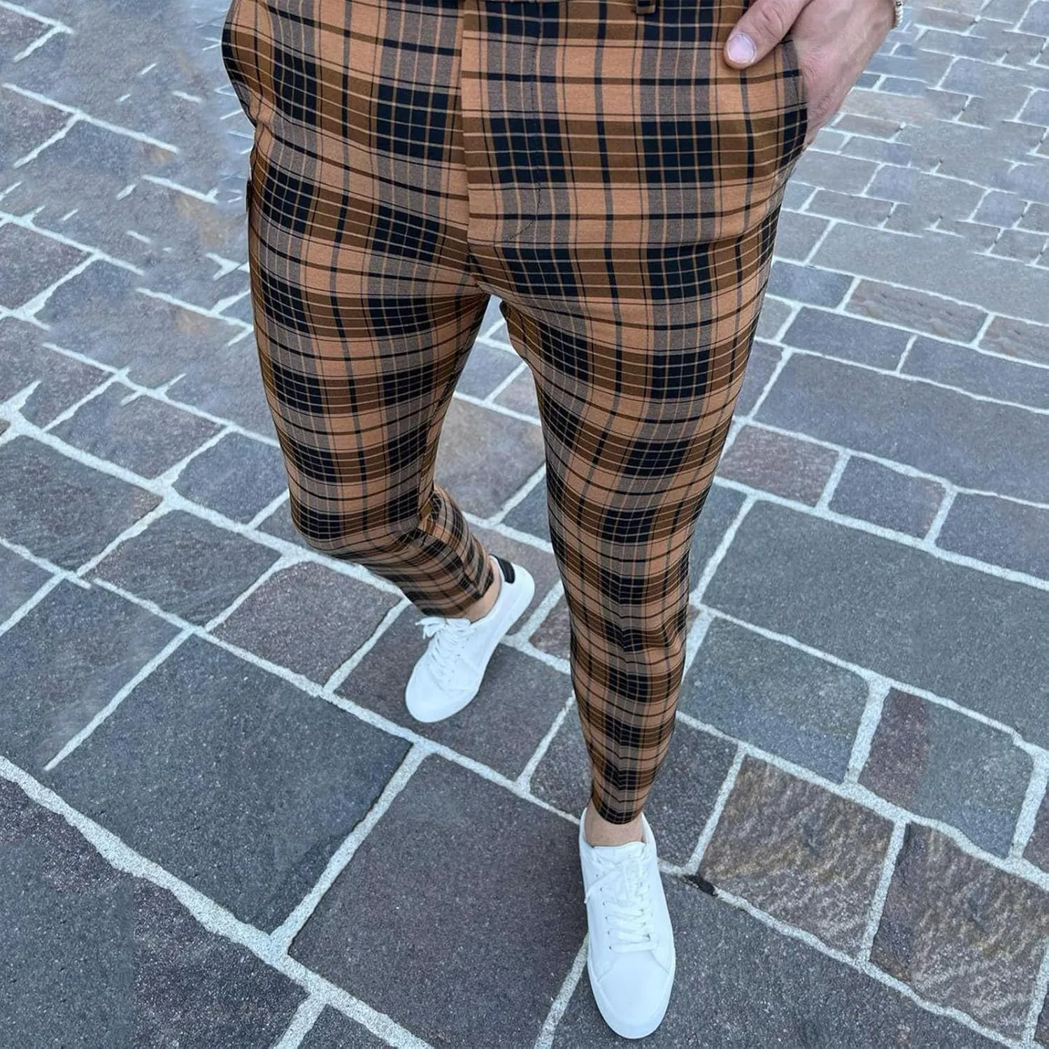 Suit Pants for Men's,Fashion Plaid Tweed Stretch Dress Pants Work Slacks Skinny Slim Fit Dress Trousers