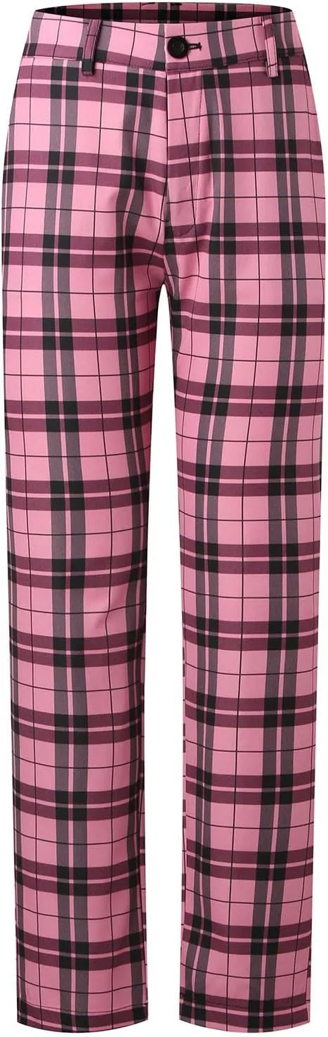 Suit Pants for Men's,Fashion Plaid Tweed Stretch Dress Pants Work Slacks Skinny Slim Fit Dress Trousers
