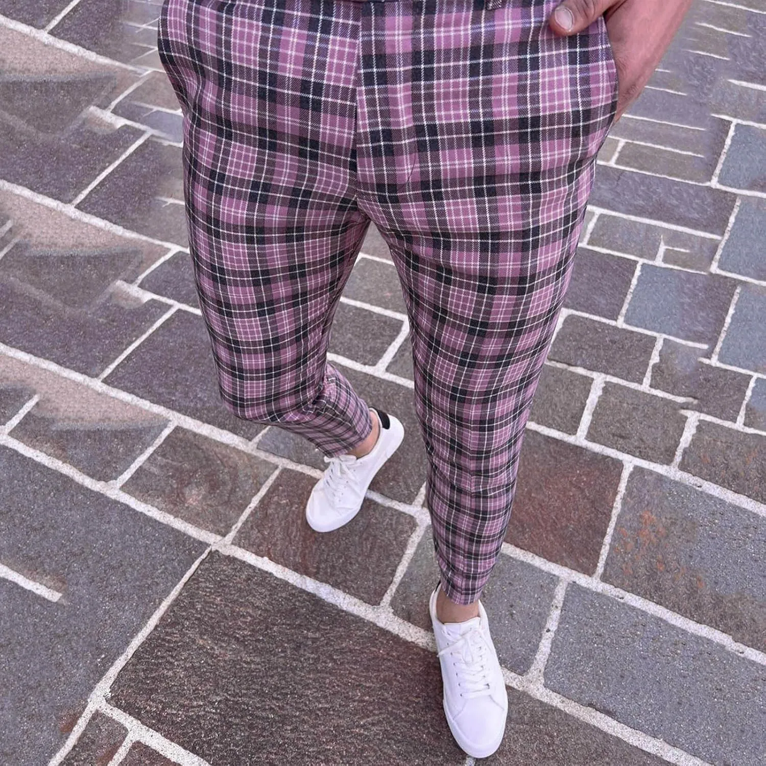 Suit Pants for Men's,Fashion Plaid Tweed Stretch Dress Pants Work Slacks Skinny Slim Fit Dress Trousers