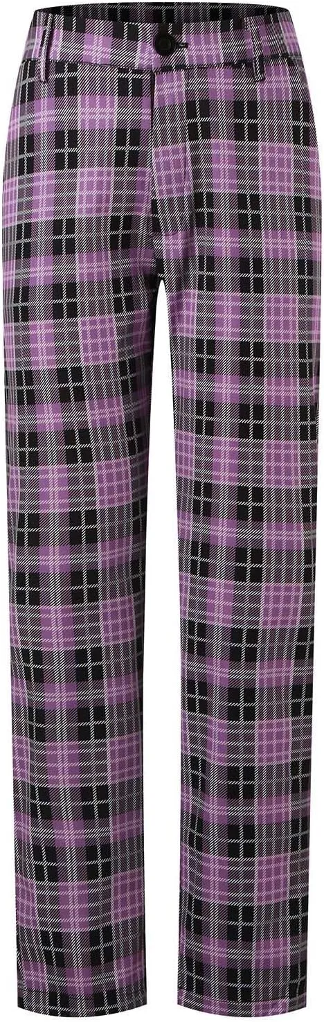 Suit Pants for Men's,Fashion Plaid Tweed Stretch Dress Pants Work Slacks Skinny Slim Fit Dress Trousers