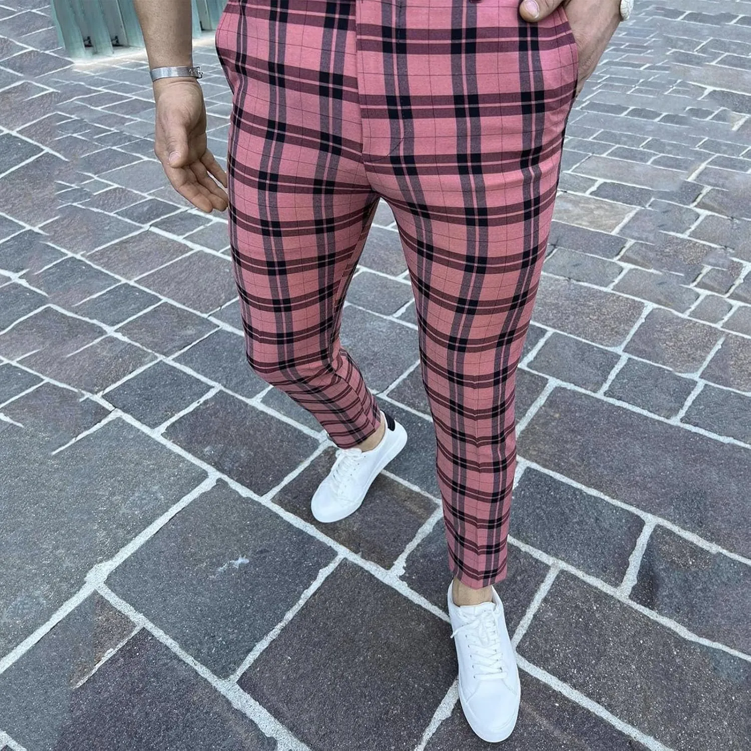 Suit Pants for Men's,Fashion Plaid Tweed Stretch Dress Pants Work Slacks Skinny Slim Fit Dress Trousers