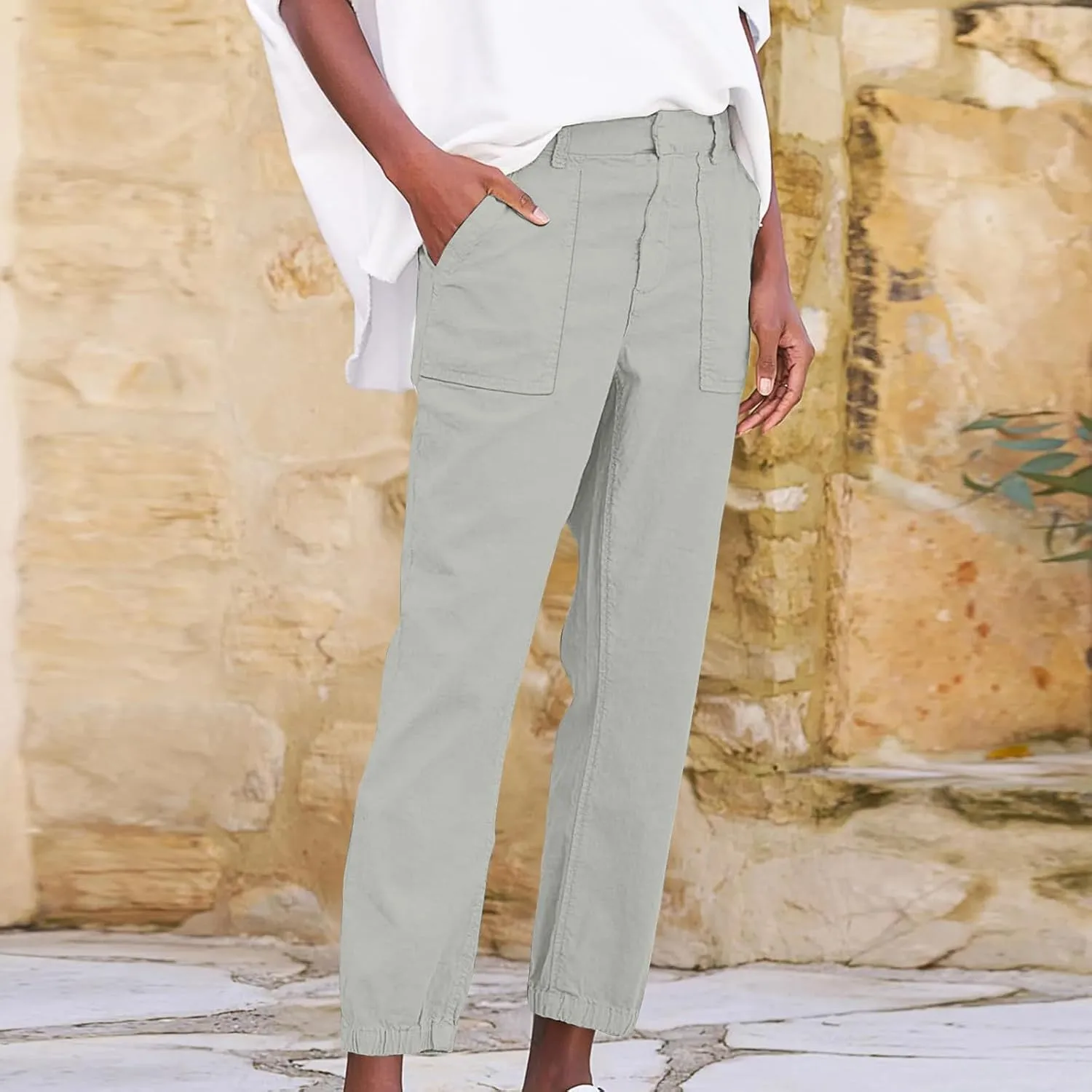 Summer Linen Pants for Women Casual Lounge Pants with Pockets Slim Fitting Pants Fashion Trendy Pants for 2025