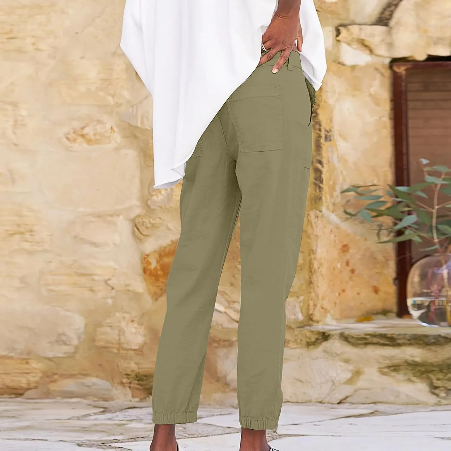 Summer Linen Pants for Women Casual Lounge Pants with Pockets Slim Fitting Pants Fashion Trendy Pants for 2025