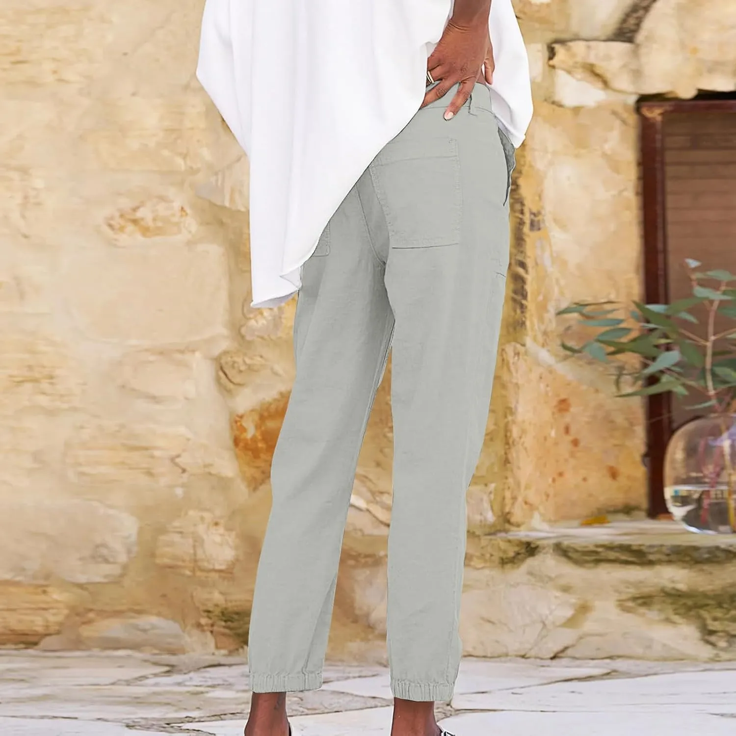 Summer Linen Pants for Women Casual Lounge Pants with Pockets Slim Fitting Pants Fashion Trendy Pants for 2025