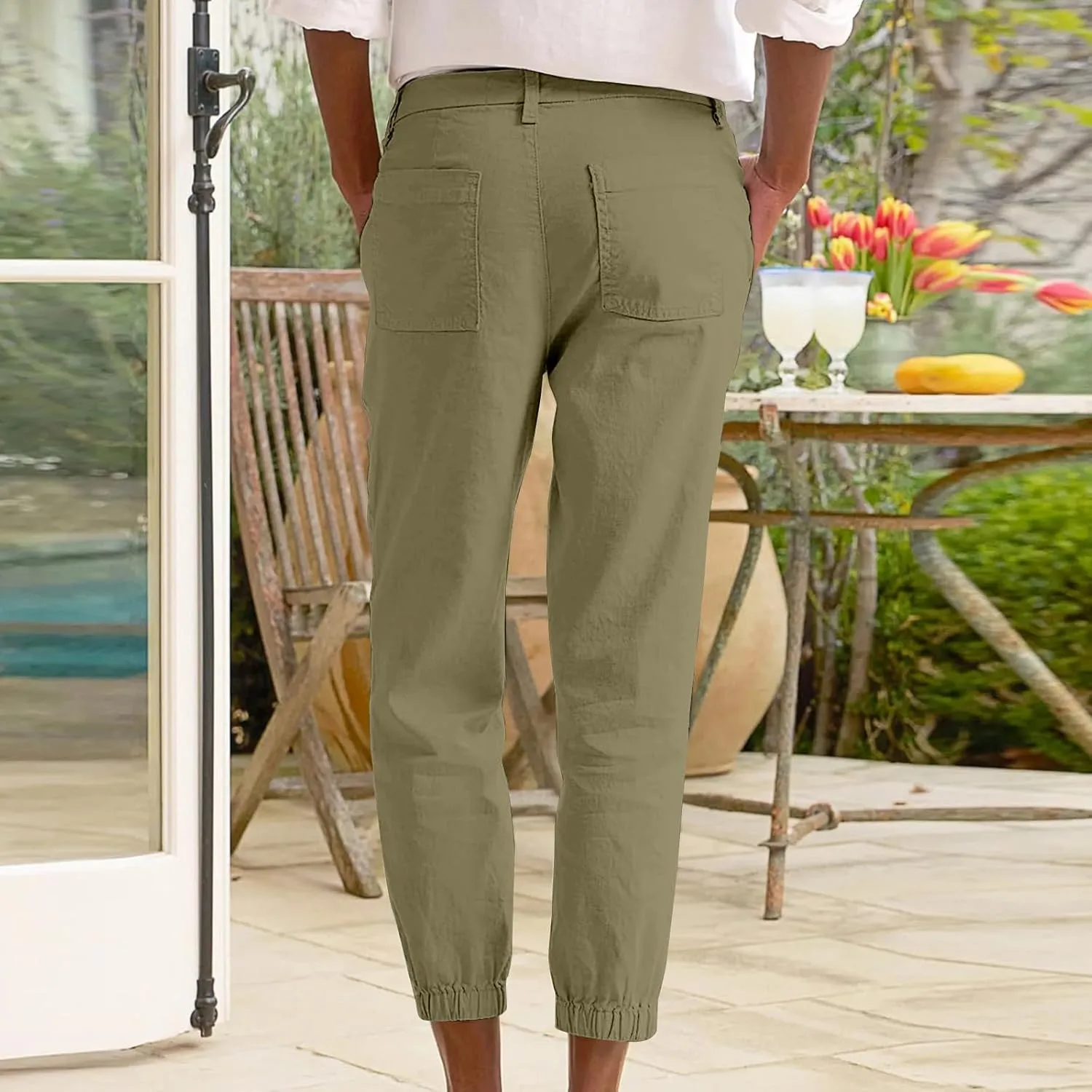 Summer Linen Pants for Women Casual Lounge Pants with Pockets Slim Fitting Pants Fashion Trendy Pants for 2025