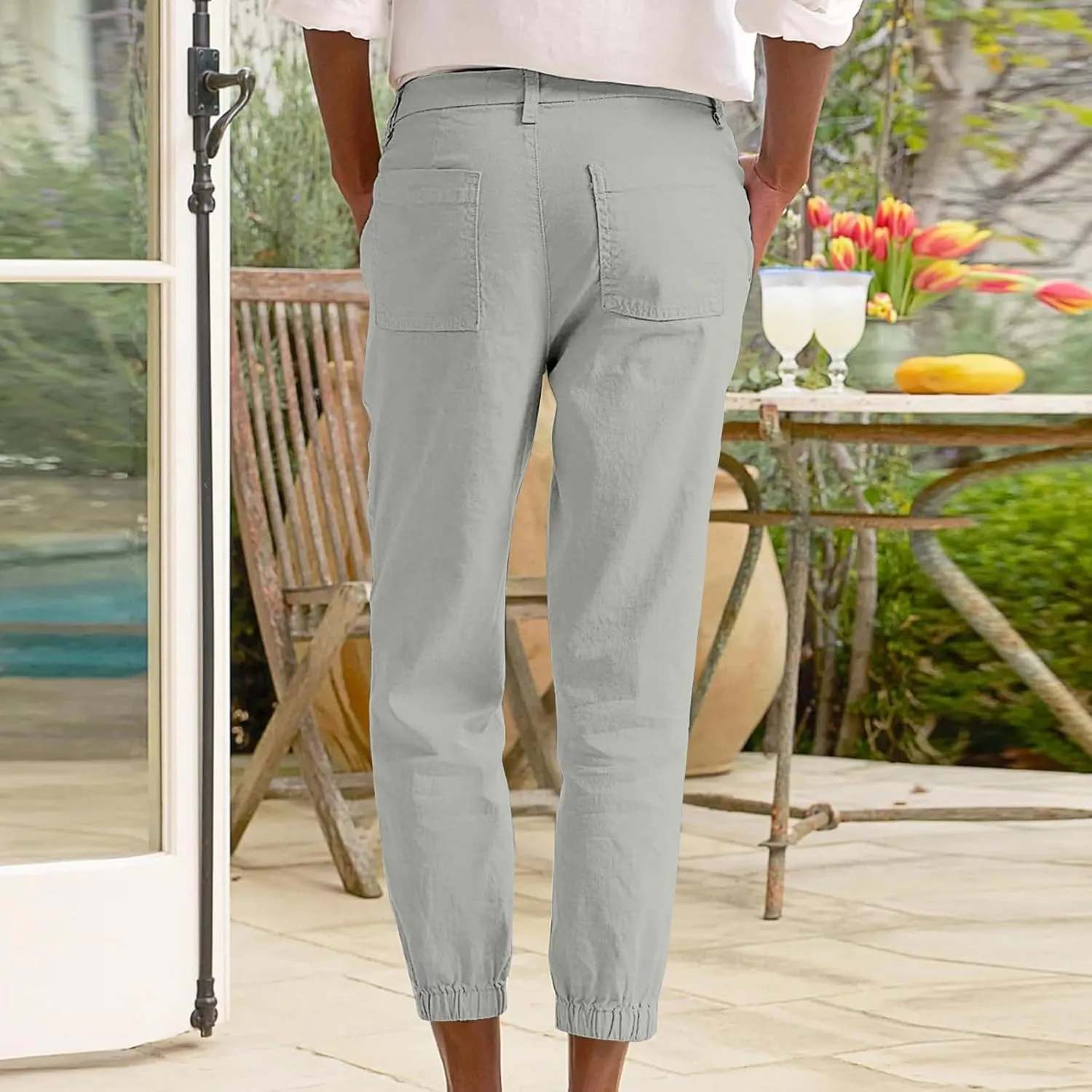 Summer Linen Pants for Women Casual Lounge Pants with Pockets Slim Fitting Pants Fashion Trendy Pants for 2025