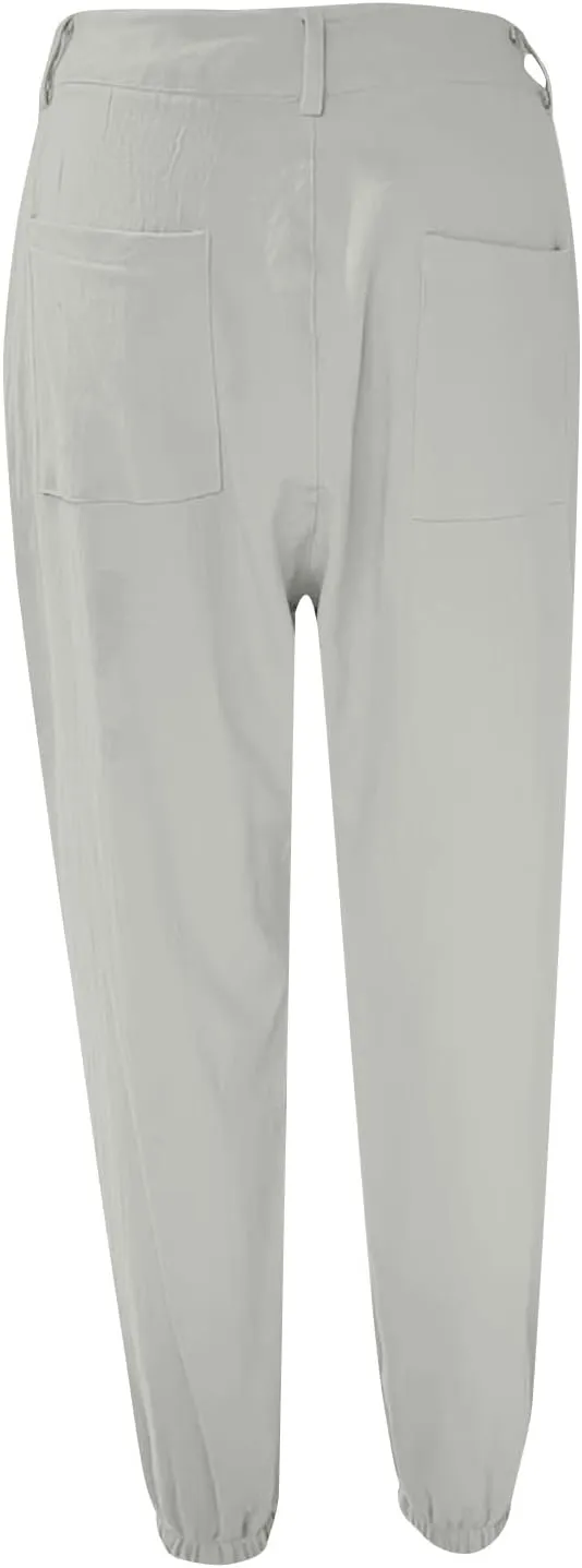 Summer Linen Pants for Women Casual Lounge Pants with Pockets Slim Fitting Pants Fashion Trendy Pants for 2025