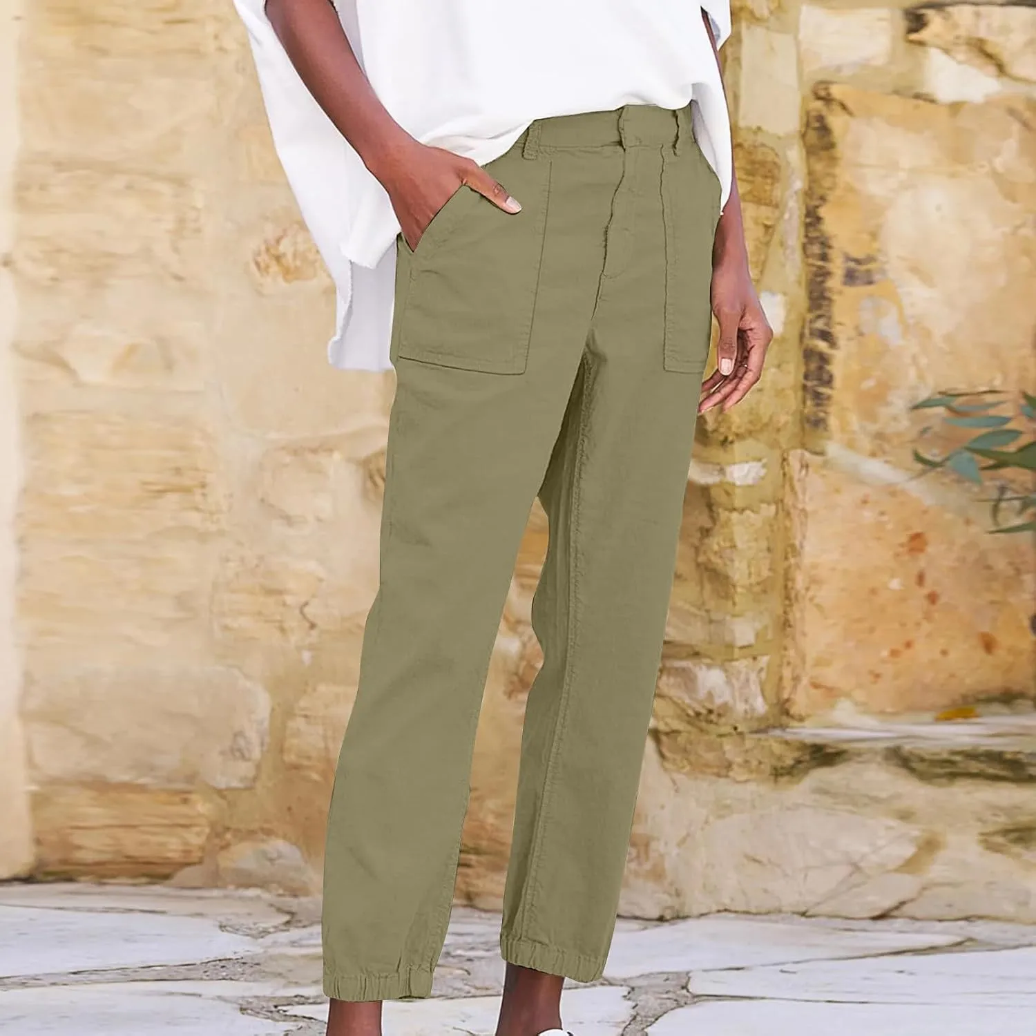 Summer Linen Pants for Women Casual Lounge Pants with Pockets Slim Fitting Pants Fashion Trendy Pants for 2025