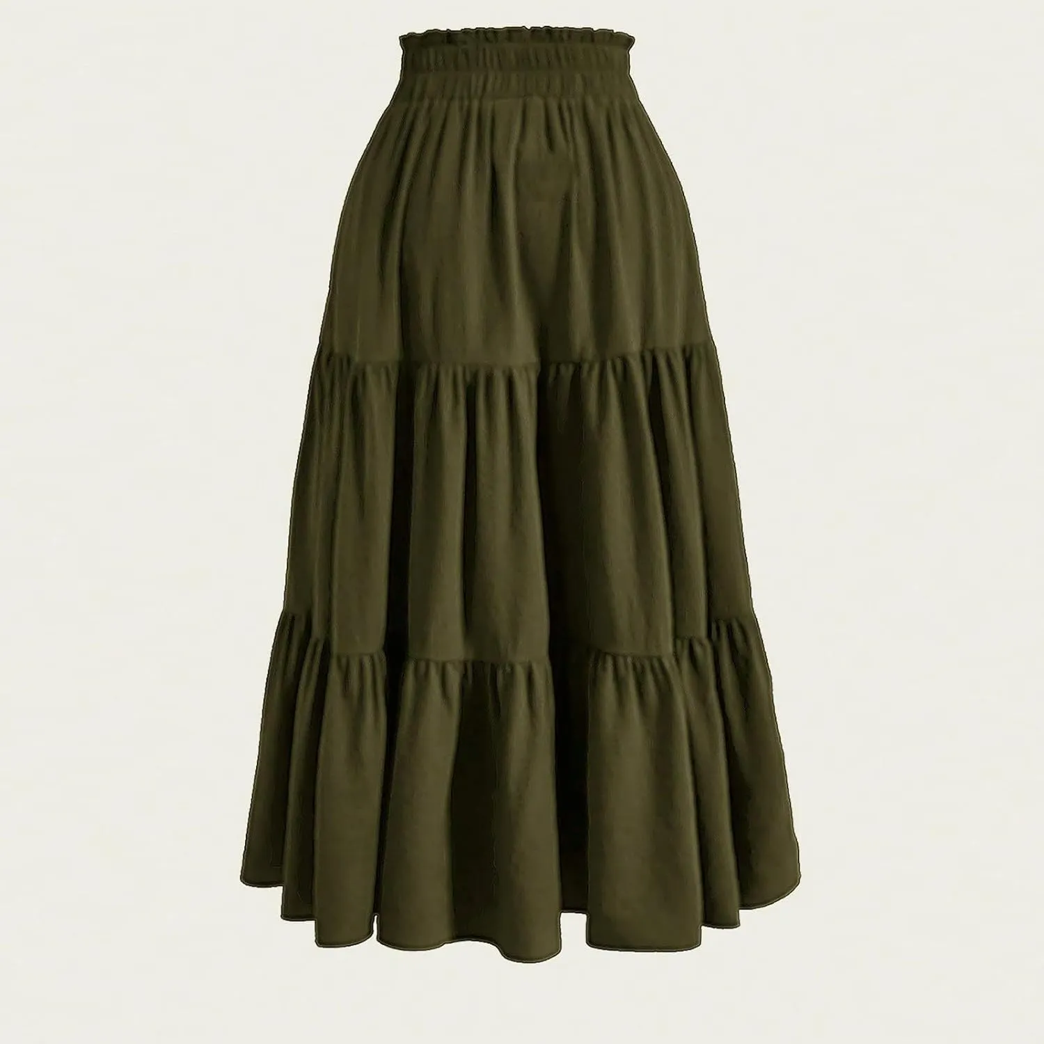 Summer Long Skirts for Women Casual Drawstring High Waist Lightweight Tiered Flowy Pleated Skirts with Pocket