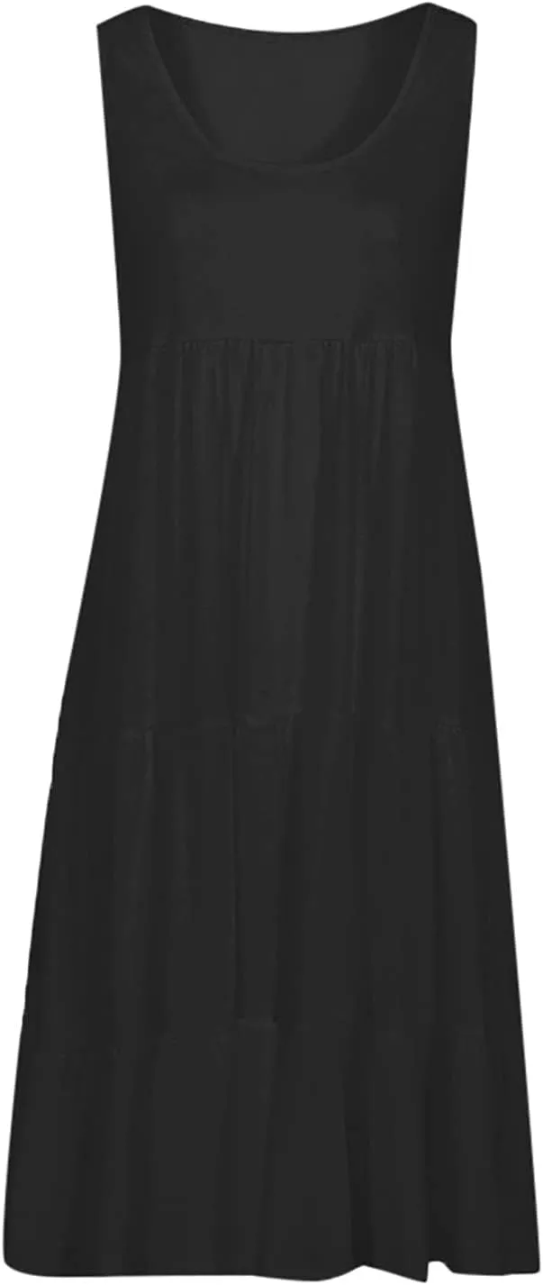 Sundresses for Women 2025 Sleeveless Cute Petite Mini Dress Tiered Summer Flowy Boho Sundress Beach Wear