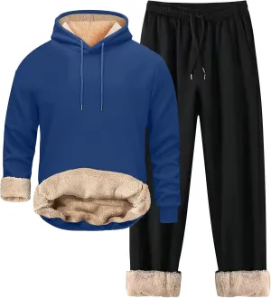 SUWBMHWE Mens Sweatsuit Sherpa Lined 2 Piece Sweatshirts Set Pullovers Fleece Sweatpants Winter Thermal Athletic Tracksuits
