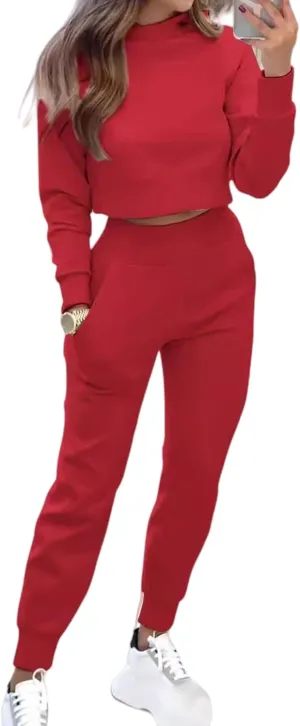 Sweat Sets for Women 2 Piece Lounge Sets Turtleneck Crop Sweatshirts and Jogger Pants Sets Workout Tracksuit Sets