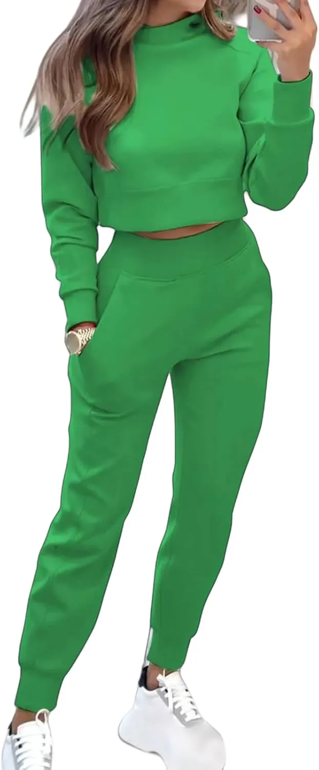 Sweat Sets for Women 2 Piece Lounge Sets Turtleneck Crop Sweatshirts and Jogger Pants Sets Workout Tracksuit Sets