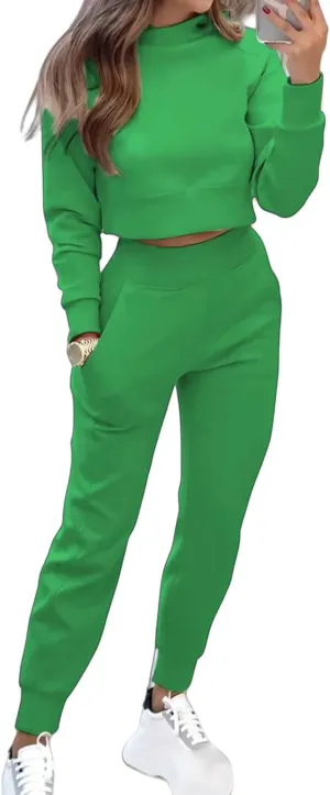 Sweat Sets for Women 2 Piece Lounge Sets Turtleneck Crop Sweatshirts and Jogger Pants Sets Workout Tracksuit Sets