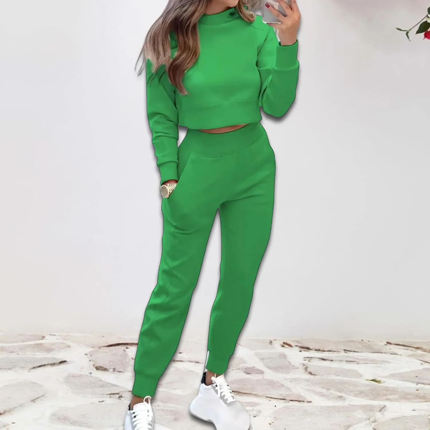 Sweat Sets for Women 2 Piece Lounge Sets Turtleneck Crop Sweatshirts and Jogger Pants Sets Workout Tracksuit Sets