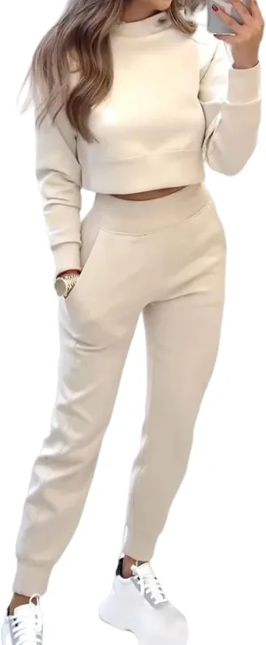 Sweat Sets for Women 2 Piece Lounge Sets Turtleneck Crop Sweatshirts and Jogger Pants Sets Workout Tracksuit Sets